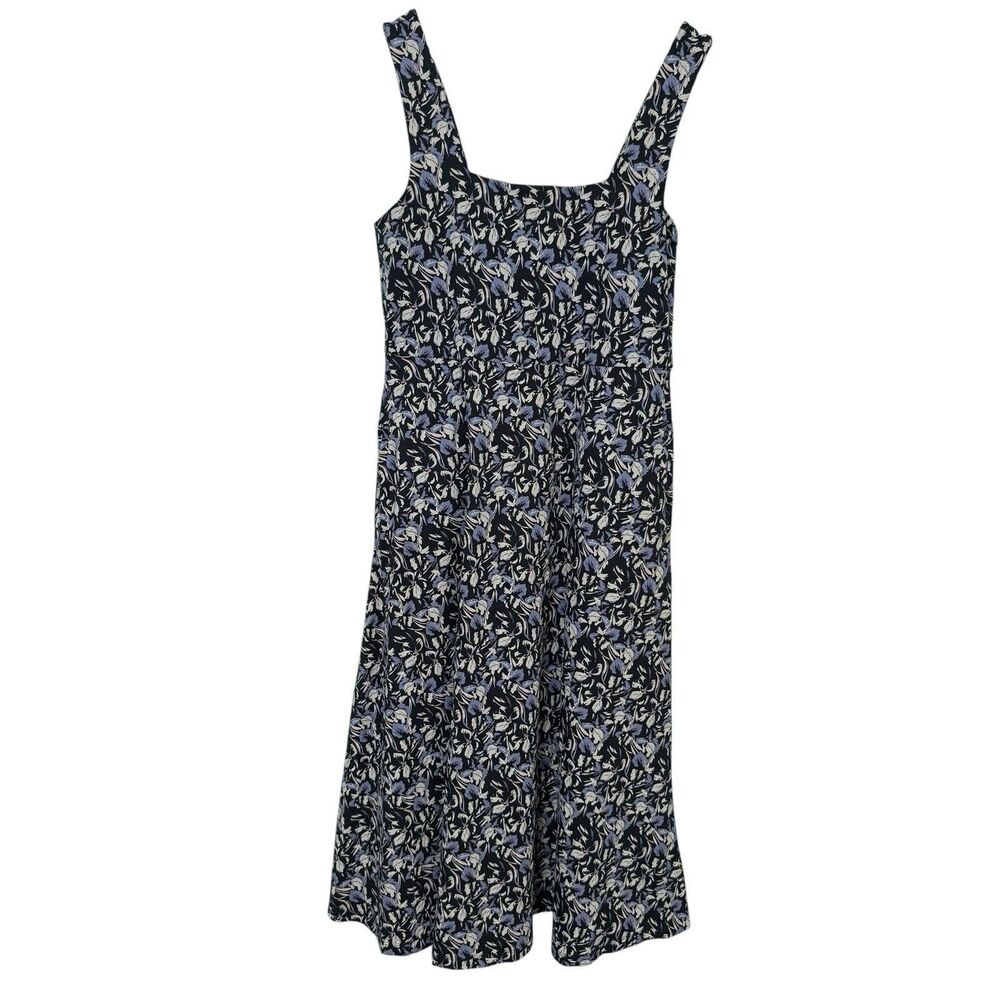 PACT Fit & Flare Square Neck Dress Large Paradise Petals Navy Blue Boho Organic